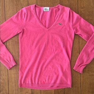Lacoste Bright Pink V-Neck lightweight sweater